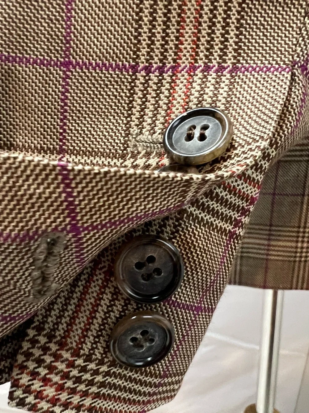 Bespoke Custom Men's 42L Tan Windowpane Glen Plaid Purple Check Blazer Jacket